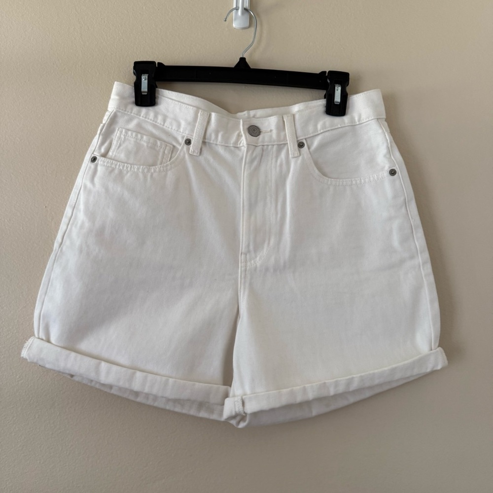 Uniqlo White High-Rise Rolled Hem Denim Shorts
